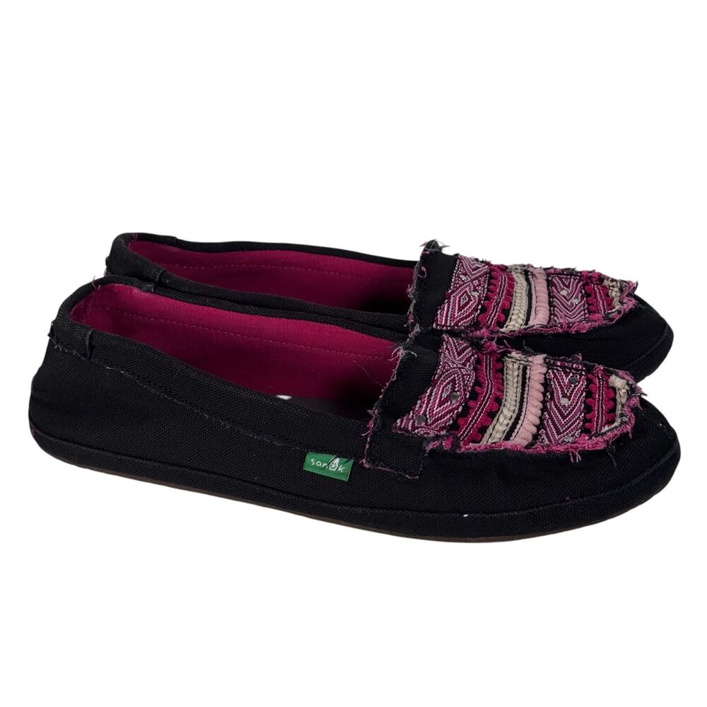 Sanuk Zumara Sidewalk Surfer Shoes Womens Size 10‎ Black Comfort Logo Slip On